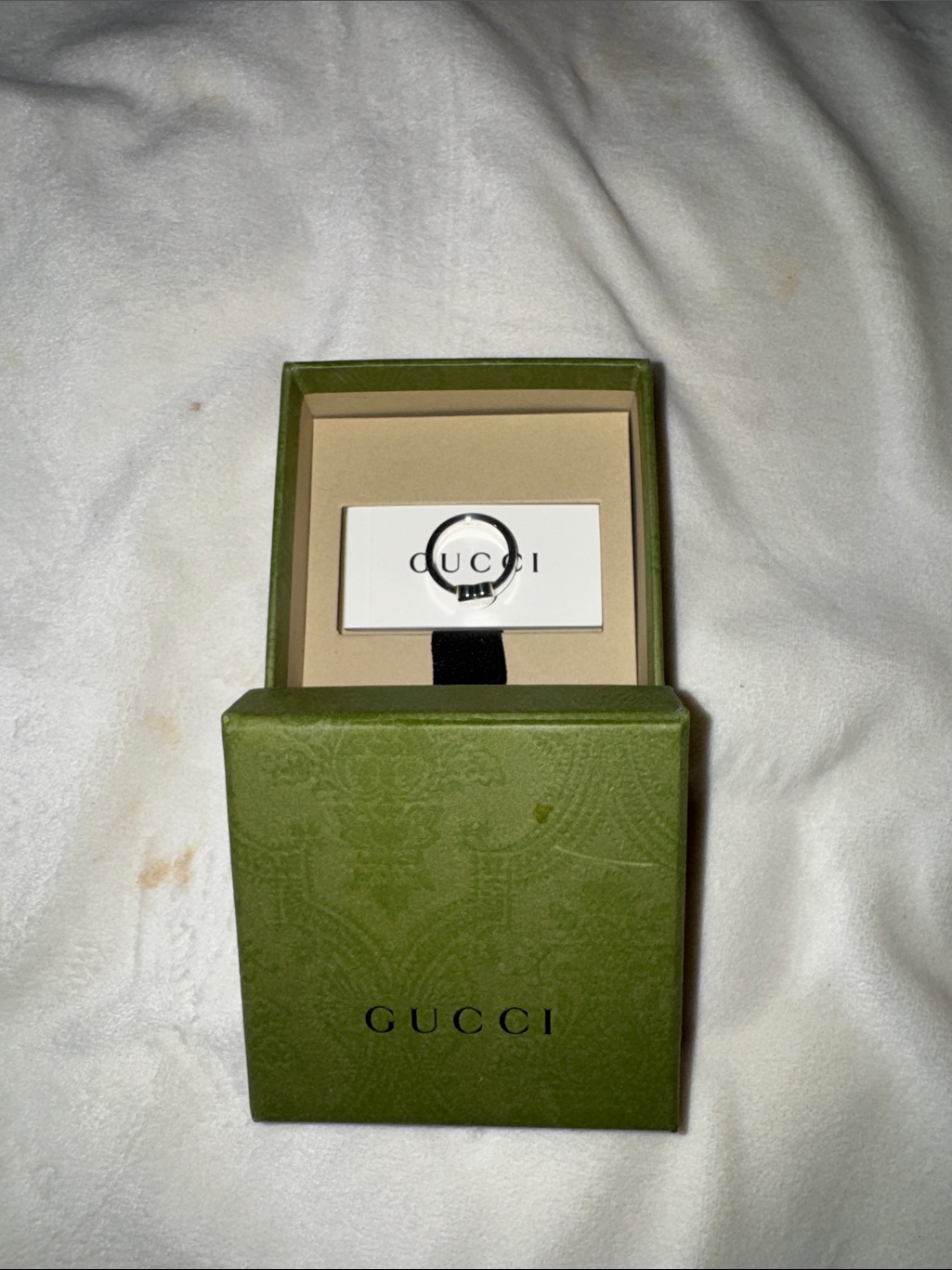 Gucci Silver Ring With Green Presentation Box
